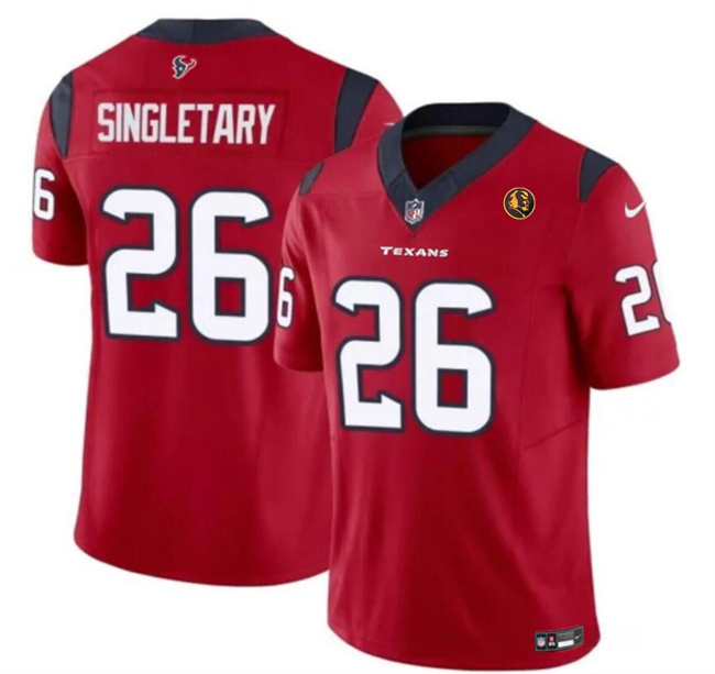 Personalized Men’s Houston Texans #26 Devin Singletary Red 2023 F.U.S.E. With John Madden Patch Limited Stitched Football Jersey