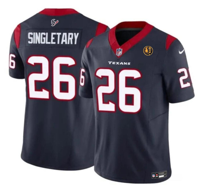 Personalized Men’s Houston Texans #26 Devin Singletary Navy 2023 F.U.S.E. With John Madden Patch Limited Stitched Football Jersey