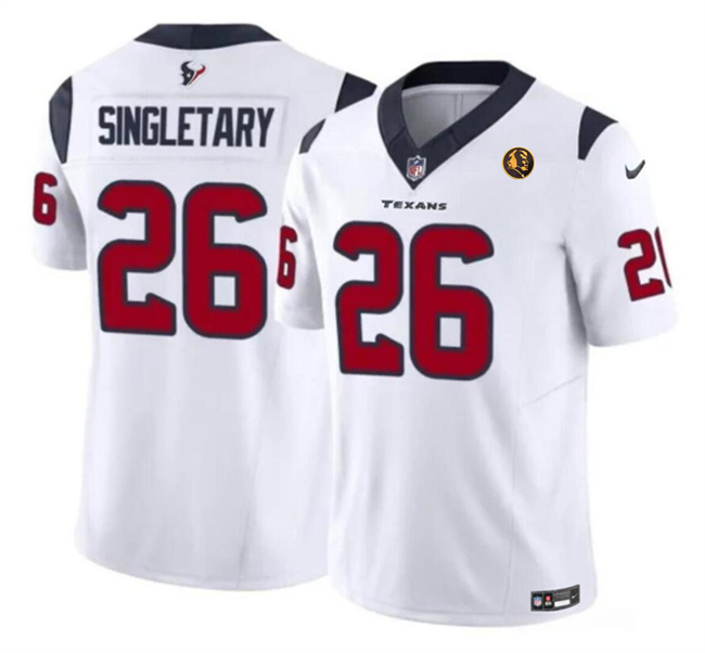 Personalized Men’s Houston Texans #26 Devin Singletary White 2023 F.U.S.E. With John Madden Patch Limited Stitched Football Jersey