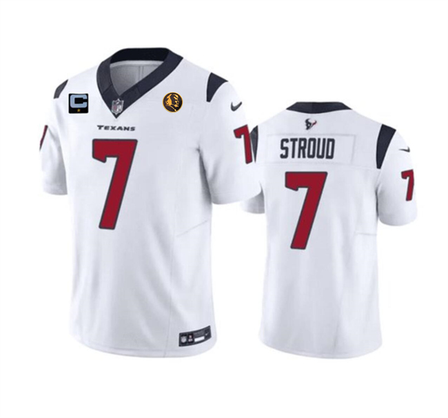 Personalized Men’s Houston Texans #7 C.J. Stroud White 2023 F.U.S.E. With 1-Star C Patch John Madden Patch Limited Stitched Football Jersey