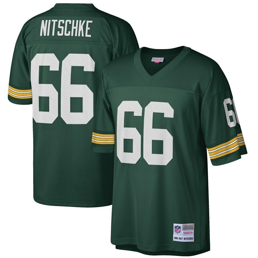 Personalized Men’s Green Bay Packers Ray Nitschke #66 Mitchell & Ness Green 1966 NFL Legacy Jersey
