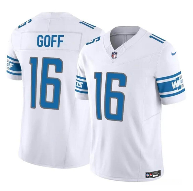 Personalized Men’s Detroit Lions #16 Jared Goff White 2023 F.U.S.E. Untouchable Limited Stitched Jersey