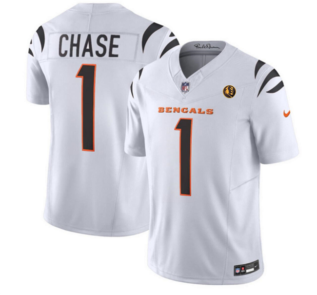 Personalized Men’s Cincinnati Bengals #1 Ja’Marr Chase White 2023 F.U.S.E. With John Madden Patch Limited Stitched Football Jersey