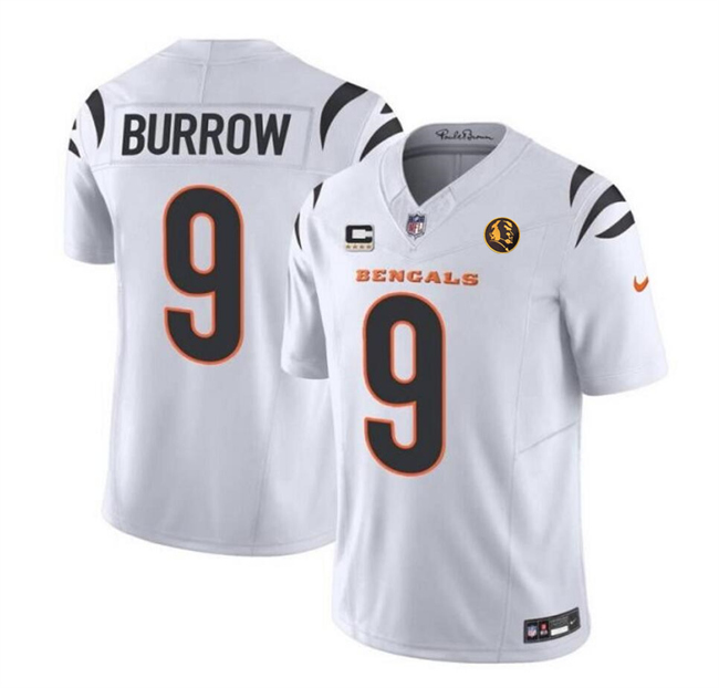 Personalized Men’s Cincinnati Bengals #9 Joe Burrow White 2023 F.U.S.E. With 4-Star C Patch And John Madden Patch Limited Stitched Football Jersey