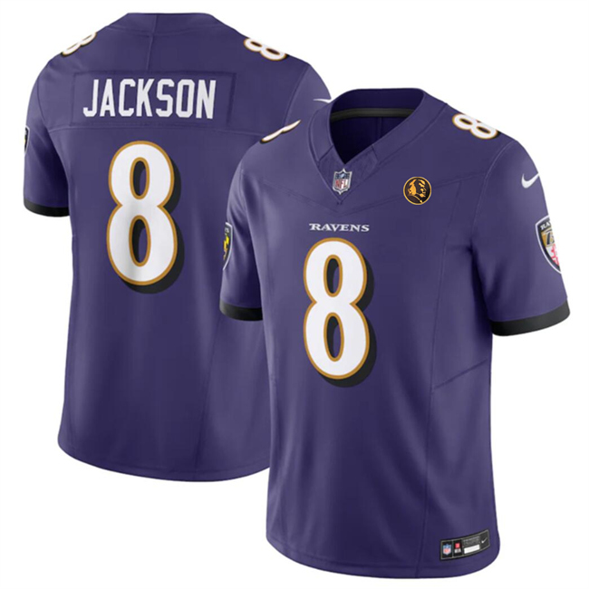 Personalized Men’s Baltimore Ravens #8 Lamar Jackson Purple 2023 F.U.S.E. With John Madden Patch Limited Football Jersey