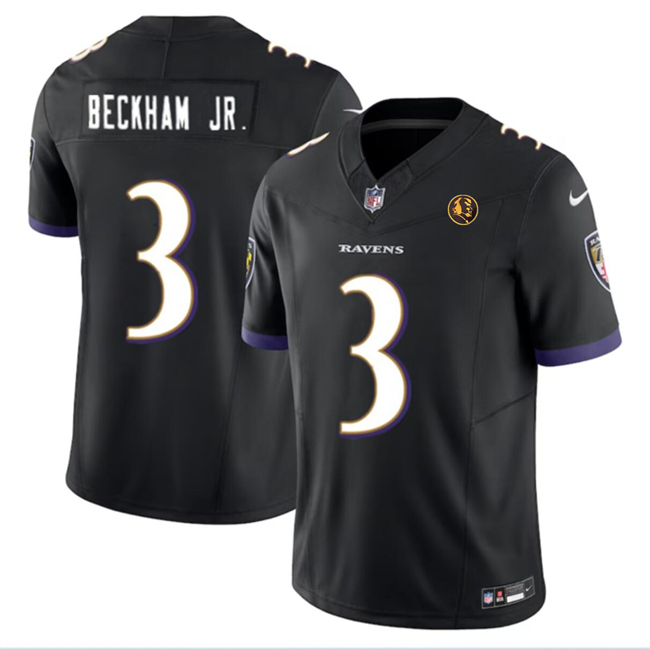 Personalized Men’s Baltimore Ravens #3 Odell Beckham Jr. Black 2023 F.U.S.E. With John Madden Patch Limited Football Jersey