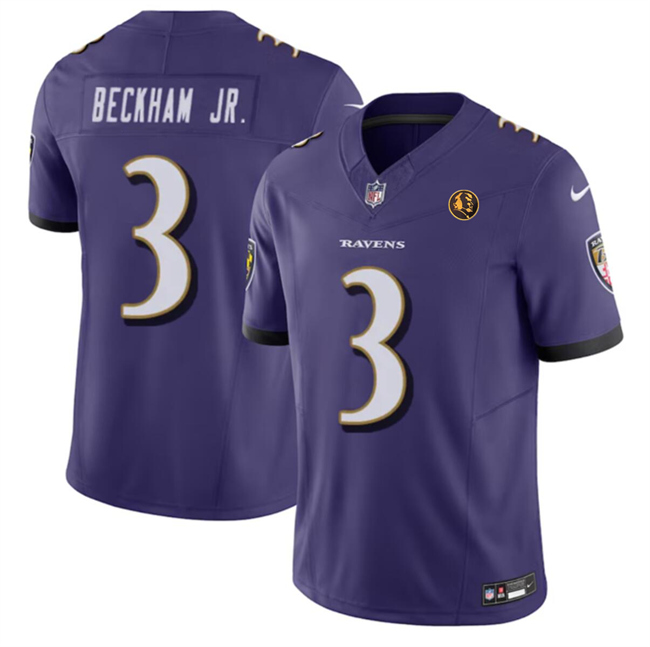 Personalized Men’s Baltimore Ravens #3 Odell Beckham Jr. Purple 2023 F.U.S.E. With John Madden Patch Limited Football Jersey