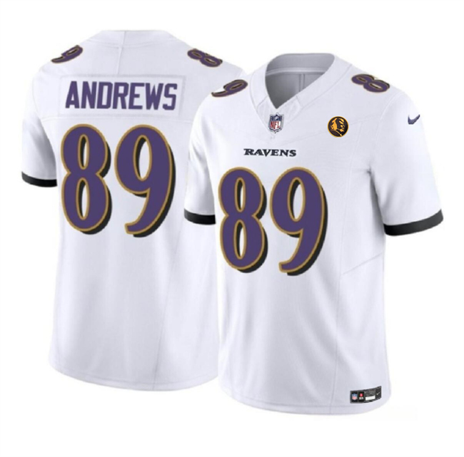 Personalized Men’s Baltimore Ravens #89 Mark Andrews White 2023 F.U.S.E. With John Madden Patch Limited Stitched Football Jersey
