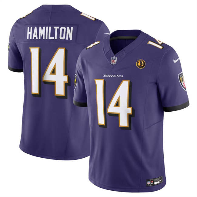 Personalized Men’s Baltimore Ravens #14 Kyle Hamilton Purple 2023 F.U.S.E. With John Madden Patch Limited Stitched Football Jersey