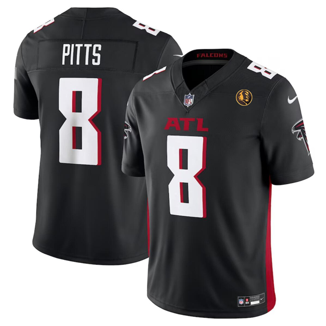Personalized Men’s Atlanta Falcons #8 Kyle Pitts Black 2023 F.U.S.E. With John Madden Patch Limited Stitched Football Jersey