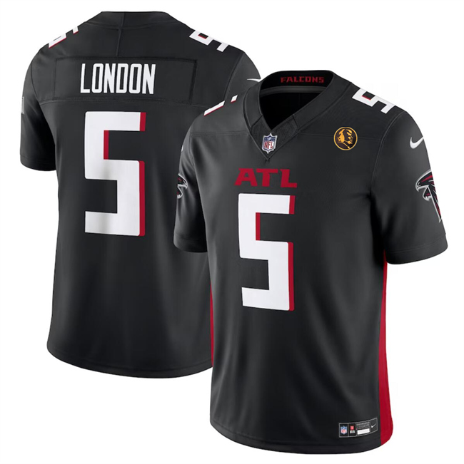 Personalized Men’s Atlanta Falcons #5 Drake London Black 2023 F.U.S.E. With John Madden Patch Limited Stitched Football Jersey