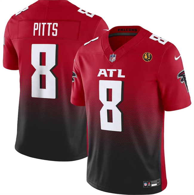 Personalized Men’s Atlanta Falcons #8 Kyle Pitts Red Black 2023 F.U.S.E. With John Madden Patch Limited Stitched Football Jersey