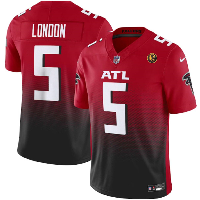 Personalized Men’s Atlanta Falcons #5 Drake London Red Black 2023 F.U.S.E. With John Madden Patch Limited Stitched Football Jersey