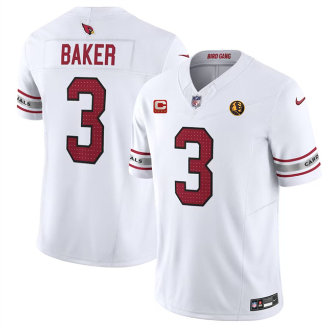 Personalized Men’s Arizona Cardinals #3 Budda Baker White 2023 F.U.S.E. With 4-Star C Patch And With John Madden Patch Limited Stitched Football Jersey