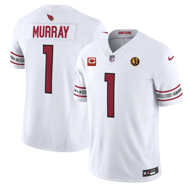 Personalized Men’s Arizona Cardinals #1 Kyler Murray White 2023 F.U.S.E. With 4-Star C Patch And With John Madden Patch Limited Stitched Football Jersey