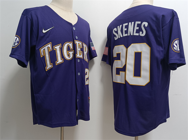 Personalized Men’s LSU Tigers #20 Paul Skenes Purple Stitched Baseball Jersey