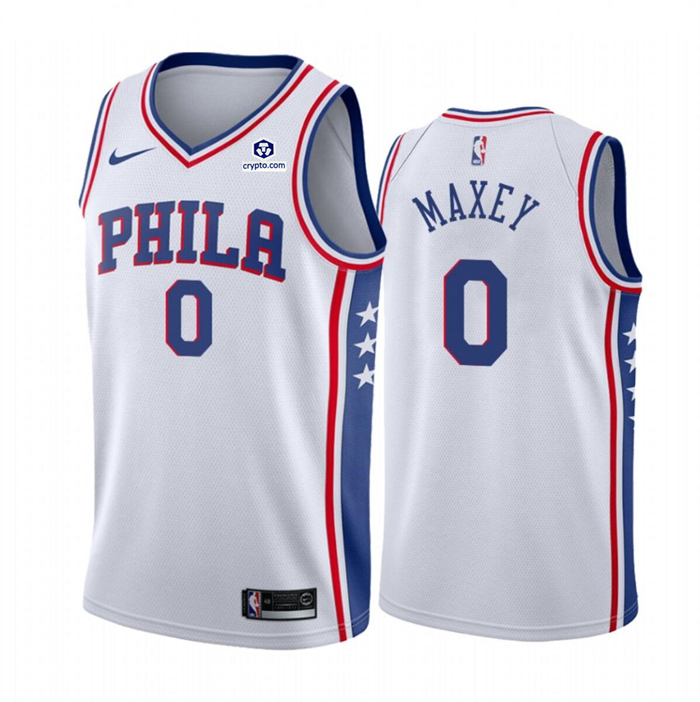 Personalized Men’s Philadelphia 76ers #0 Tyrese Maxey White Association Edition Stitched Jersey