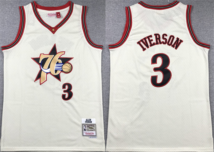 Personalized Men’s Philadelphia 76ers #3 Allen Iverson White Throwback Stitched Basketball Jersey