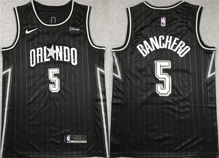 Personalized Men’s Orlando Magic #5 Paolo Banchero Black Icon Edition Stitched Swingman Jersey