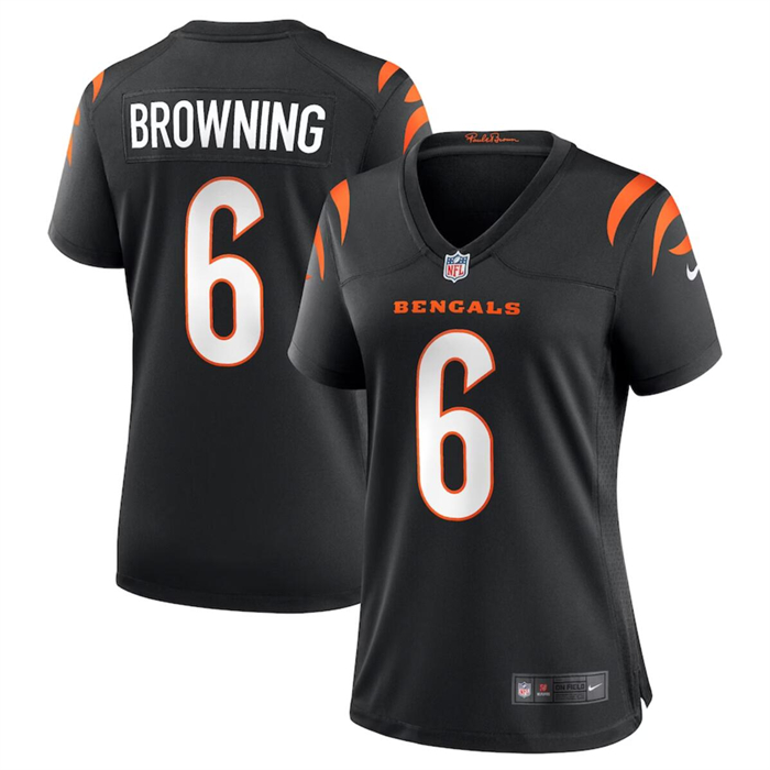 Personalized Women’s Cincinnati Bengals #6 Jake Browning Black Stitched Football Jersey(Run Small)