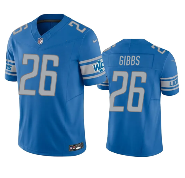 Personalized Men’s Detroit Lions #26 Jahmyr Gibbs Blue 2023 F.U.S.E. Untouchable Limited Stitched Football Jersey