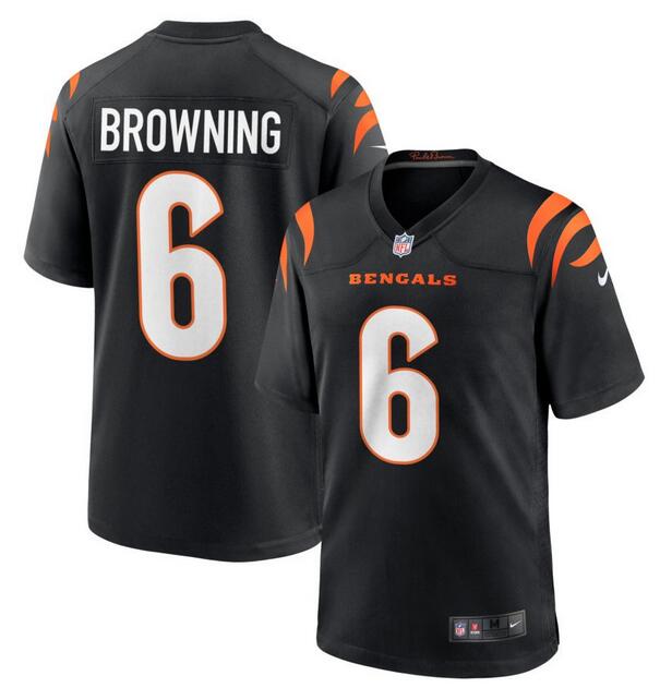 Personalized Men’s Cincinnati Bengals #6 Jake Browning Black Stitched Game Jersey
