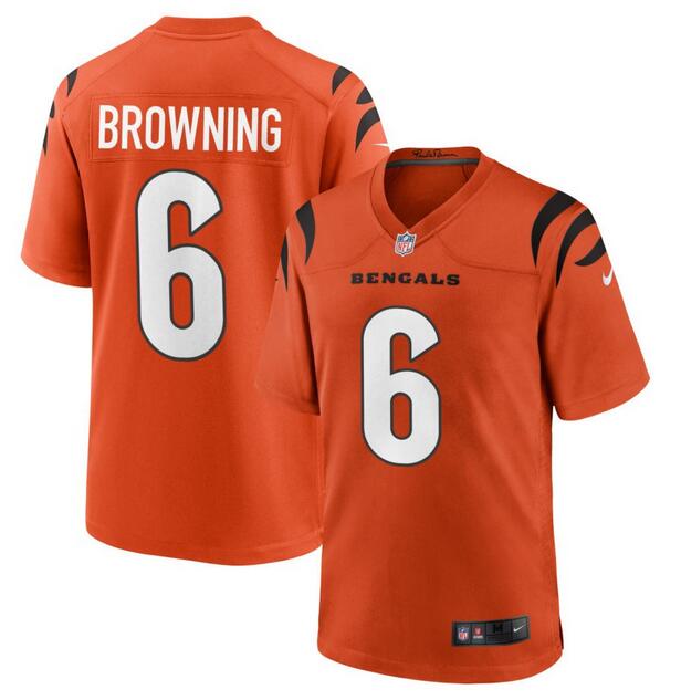 Personalized Men’s Cincinnati Bengals #6 Jake Browning Orange Stitched Game Jersey