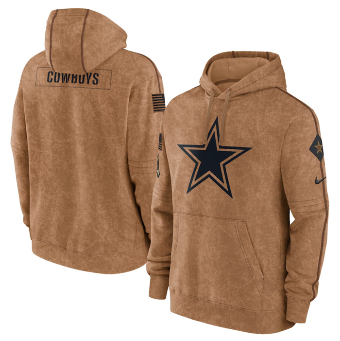 Personalized Big Size Men’s Dallas Cowboys 2023 Brown Salute To Service Pullover Hoodie