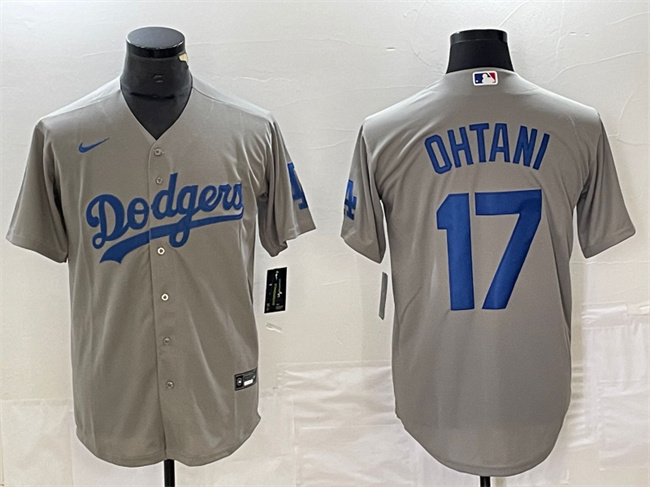 Personalized Men’s Los Angeles Dodgers #17 Shohei Ohtani Grey Cool Base Stitched Jersey
