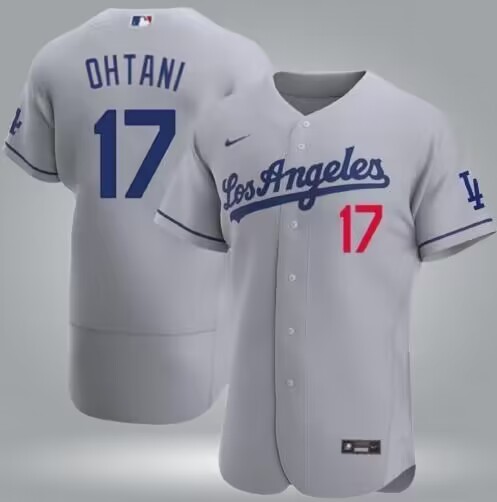 Personalized Men’s Los Angeles Dodgers #17 Shohei Ohtani Gray Flex Base Stitched Baseball Jersey