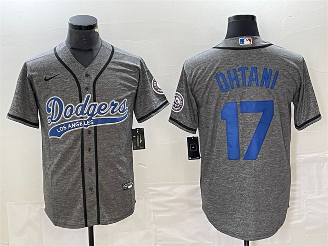 Personalized Men’s Los Angeles Dodgers #17 Shohei Ohtani Gray Cool Base With Patch Stitched Baseball Jersey