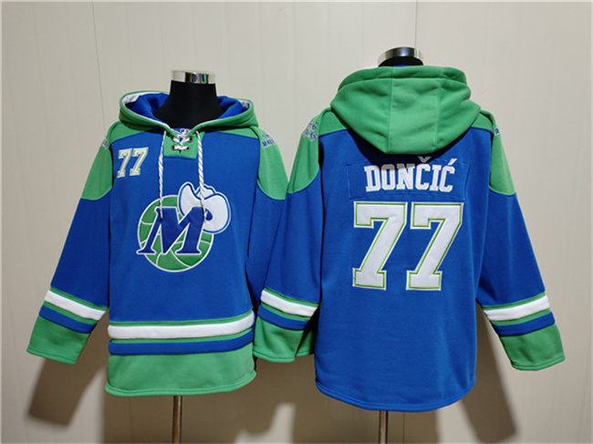 Personalized Men’s Dallas Mavericks #77 Luka Doncic Royal Ageless Must-Have Lace-Up Pullover Hoodie