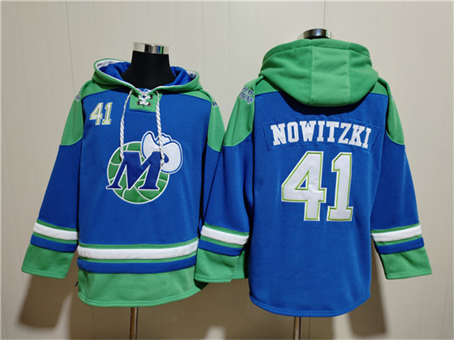 Personalized Men’s Dallas Mavericks #41 Dirk Nowitzki Royal Ageless Must-Have Lace-Up Pullover Hoodie