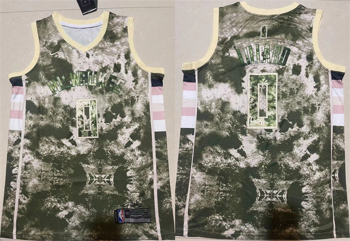 Personalized Men’s Milwaukee Bucks #0 Damian Lillard Green White Stitched Basketball Jersey