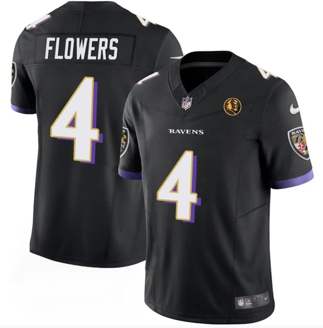 Personalized Men’s Baltimore Ravens #4 Zay Flowers Black 2023 F.U.S.E. With John Madden Patch Limited Football Jersey
