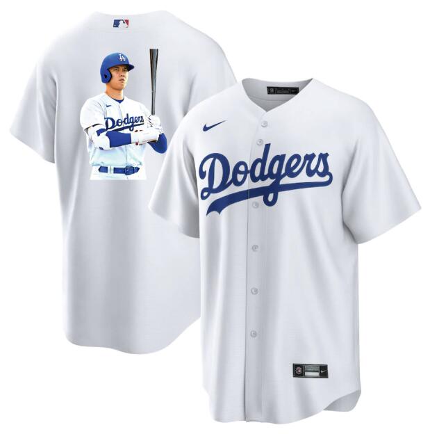 Personalized Men’s Los Angeles Dodgers #17 Shohei Ohtani White Big Logo Cool Base Stitched Jersey 4