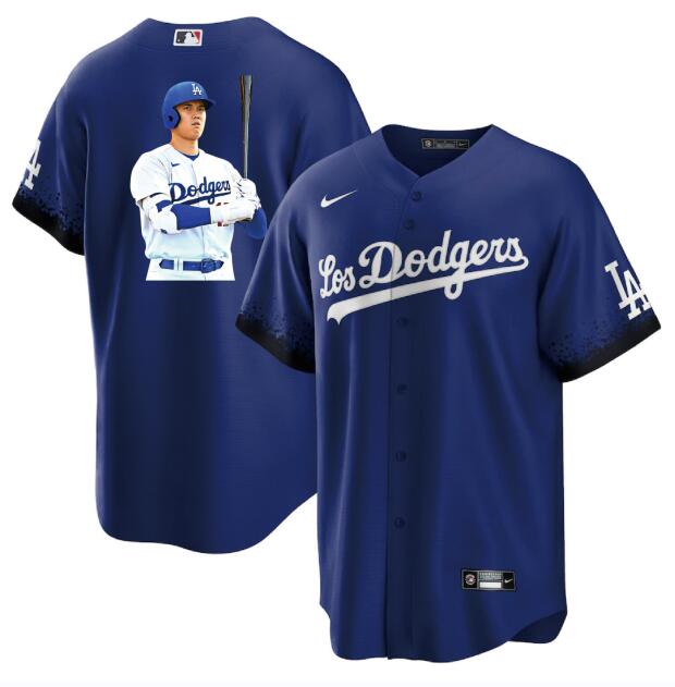 Personalized Men’s Los Angeles Dodgers #17 Shohei Ohtani Blue Big Logo City Connect Cool Base Stitched Jersey 5