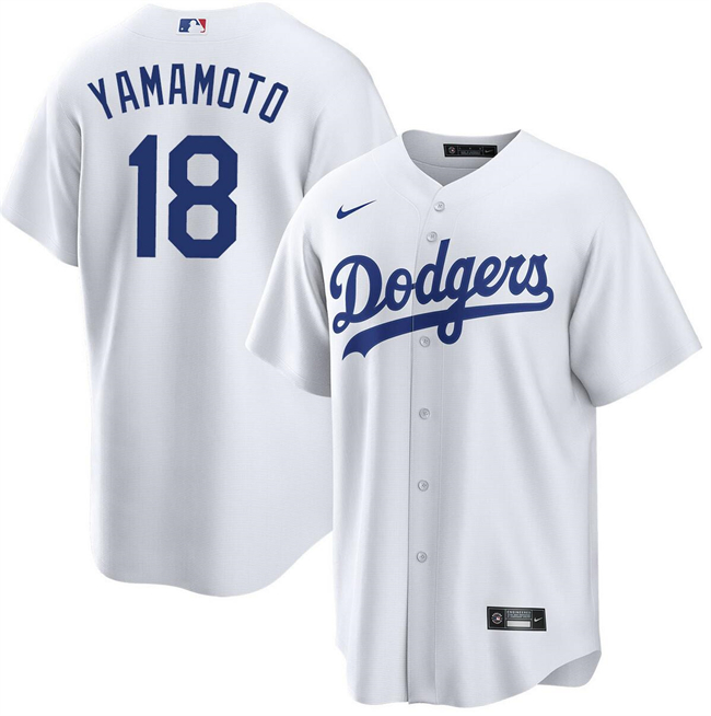 Personalized Men’s Los Angeles Dodgers #18 Yoshinobu Yamamoto White Cool Base Stitched Jersey