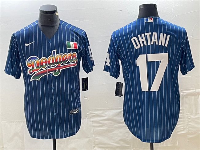 Personalized Men’s Los Angeles Dodgers #17 Shohei Ohtani Navy Cool Base With Patch Stitched Baseball Jersey