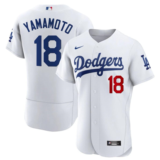 Personalized Men’s Los Angeles Dodgers #18 Yoshinobu Yamamoto White 2023 Flex Base Stitched Baseball Jersey