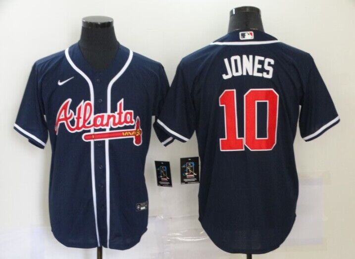 Personalized Men’s Atlanta Braves #10 Chipper Jones Navy Cool Base Stitched Baseball Jersey
