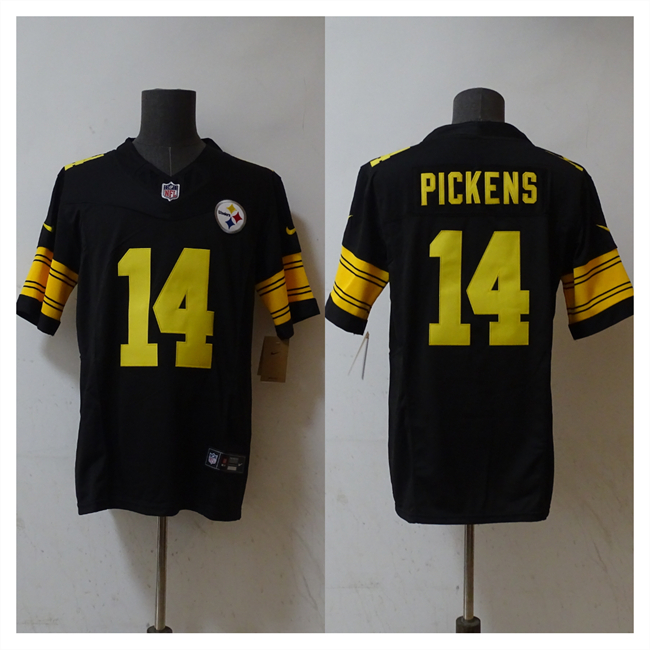 Personalized Men’s Pittsburgh Steelers #14 George Pickens Black 2023 F.U.S.E. Untouchable Color Rish Limited Jersey