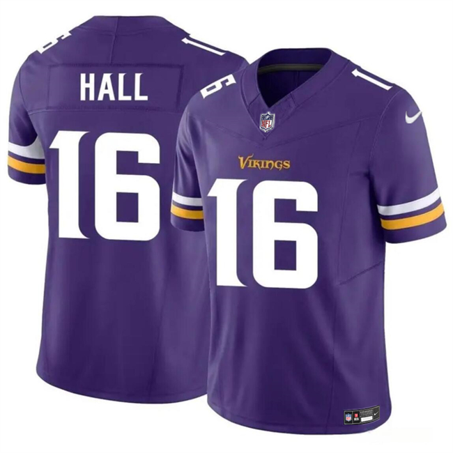 Personalized Men’s Minnesota Vikings #16 Jaren Hall Purple 2023 F.U.S.E. Untouchable Limited Stitched Jersey