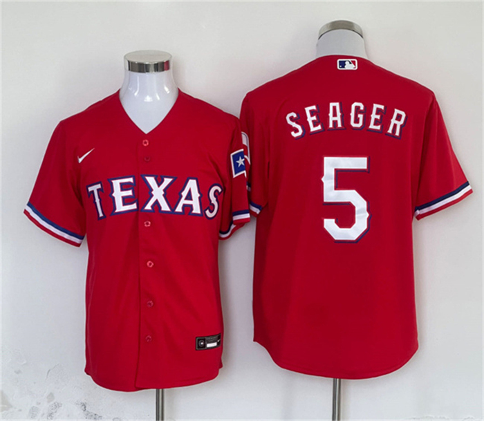 Personalized Men’s Texas Rangers #5 Corey Seager Red With Patch Cool Base Stitched MLB Jersey