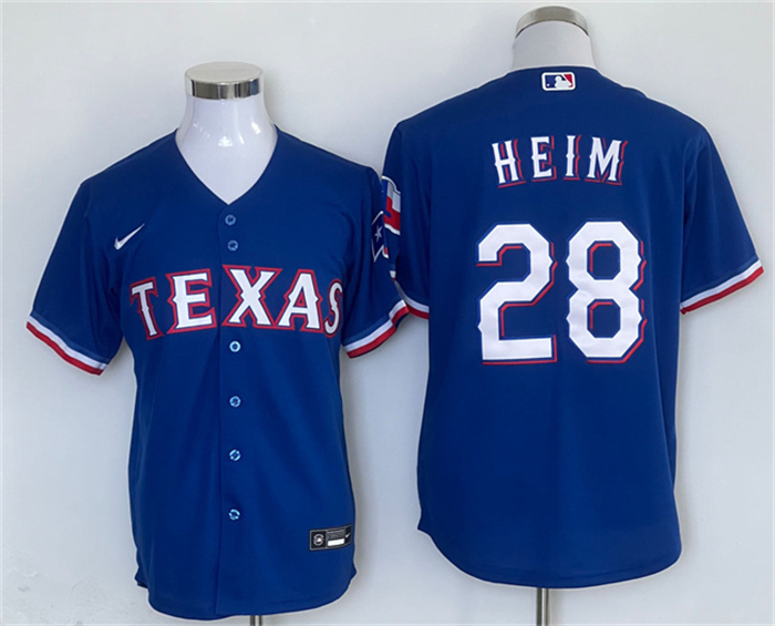 Personalized Men’s Texas Rangers #28 Jonah Heim Royal With Patch Cool Base Stitched MLB Jersey