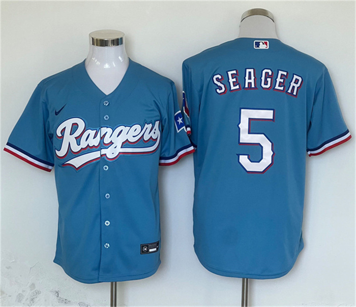 Personalized Men’s Texas Rangers #5 Corey Seager Blue With Patch Cool Base Stitched MLB Jersey