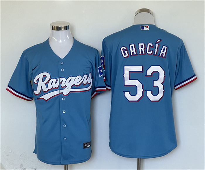 Personalized Men’s Texas Rangers #53 Adolis Garcia Blue With Patch Cool Base Stitched MLB Jersey