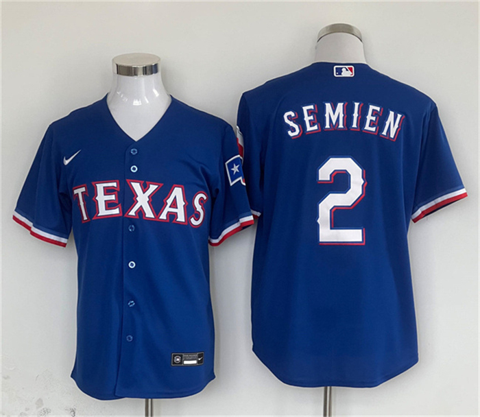 Personalized Men’s Texas Rangers #2 Marcus Semien Royal With Patch Cool Base Stitched Baseball Jersey