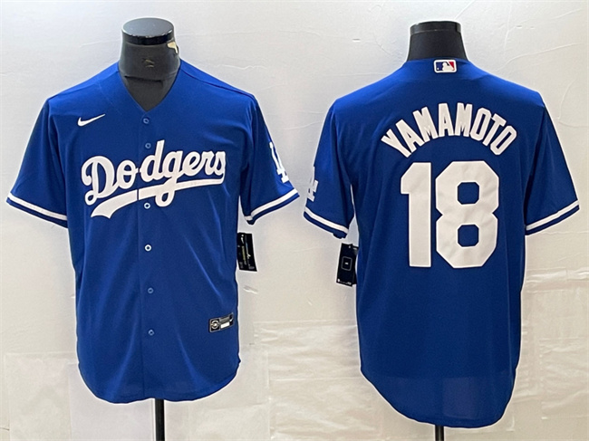Personalized Men’s Los Angeles Dodgers #18 Yoshinobu Yamamoto Blue Cool Base Stitched Jersey