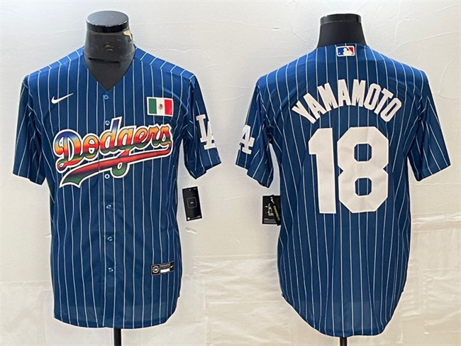Personalized Men’s Los Angeles Dodgers #18 Yoshinobu Yamamoto Navy Cool Base With Patch Stitched Baseball JerseyS 1